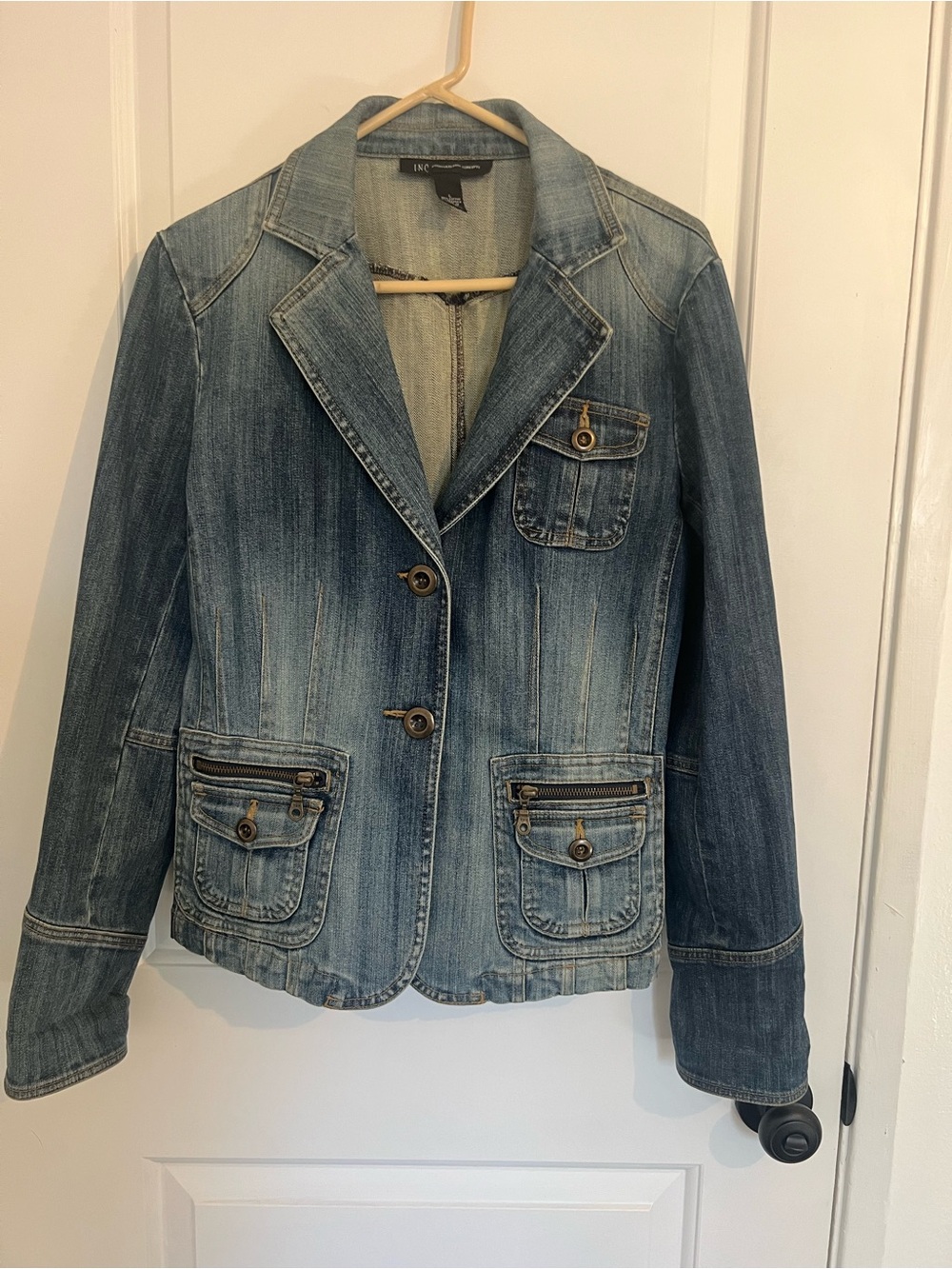 INC International Concepts Faded Blue Denim Blazer Jacket